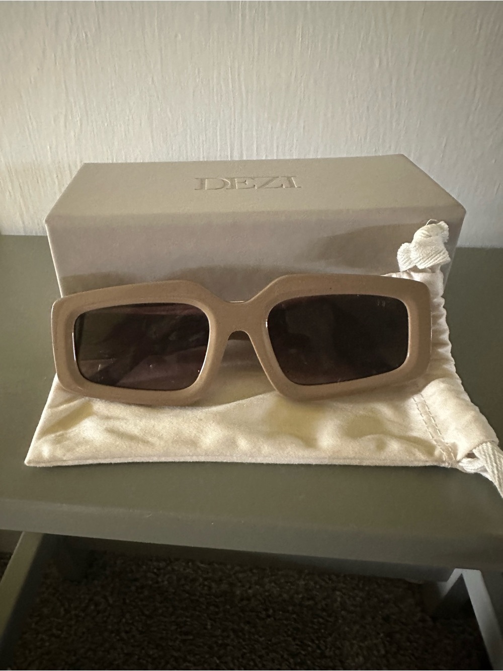 DEZI Taupe Rectangular Sunglasses with Dark Lenses